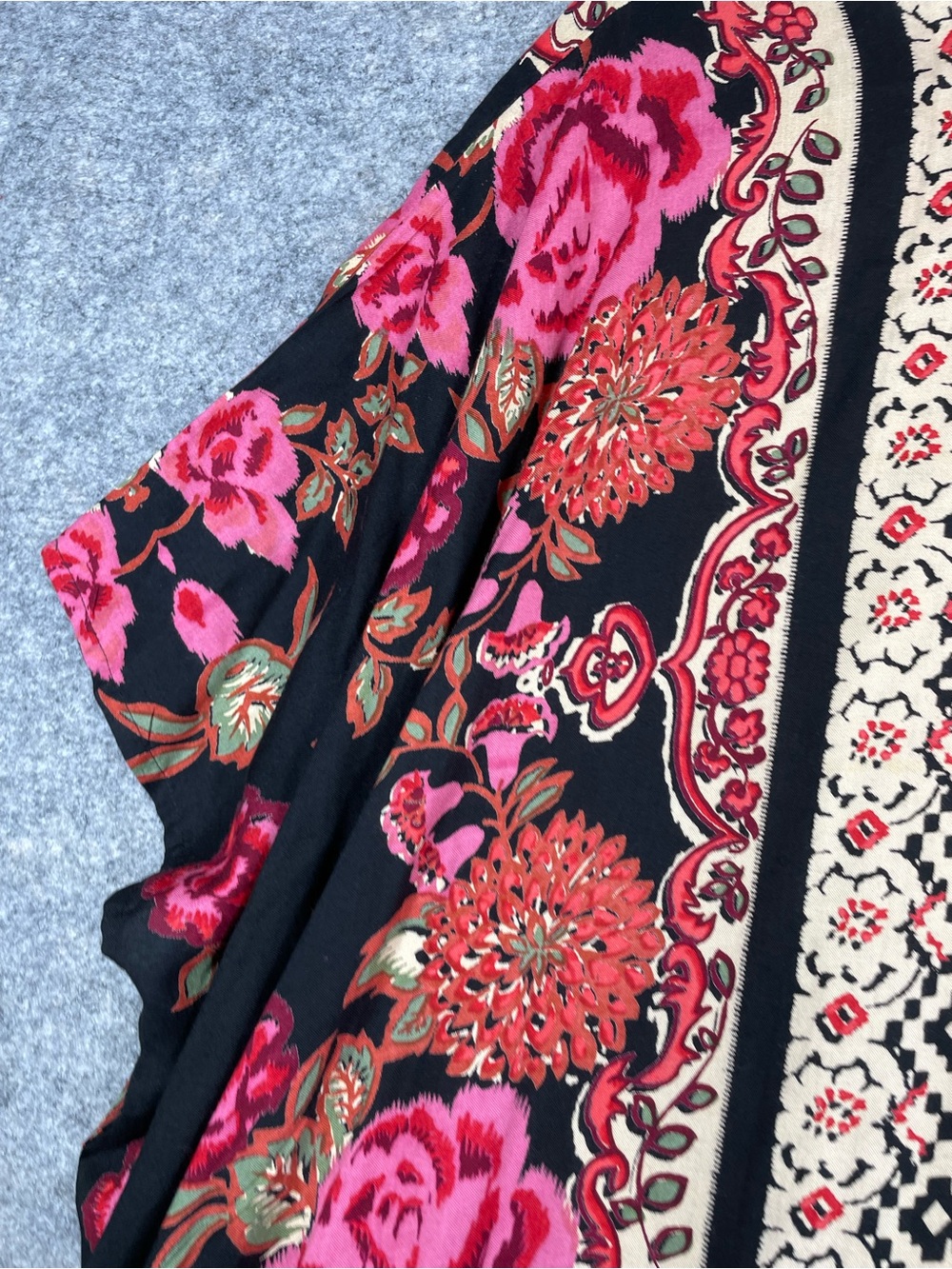 Angie Floral Boho Kimono Cardigan Black Pink Festival Resort Layering Size M - Picture 4 of 14